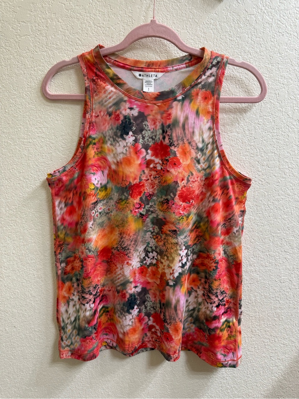 Athleta Floral Print Tank Top in Pink and Orange Tones